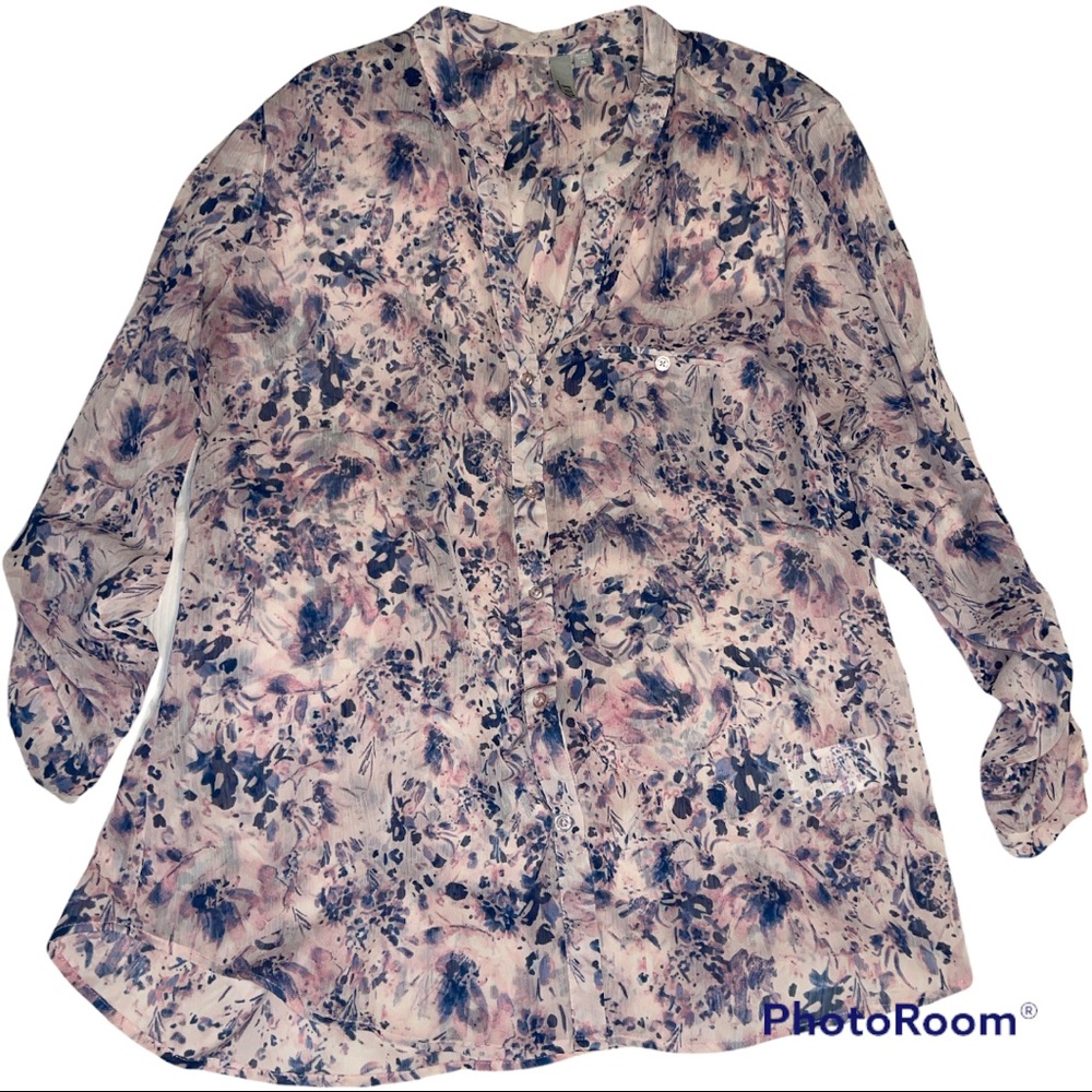 Floral Button-Front Women’s Blouse - Pink & Navy